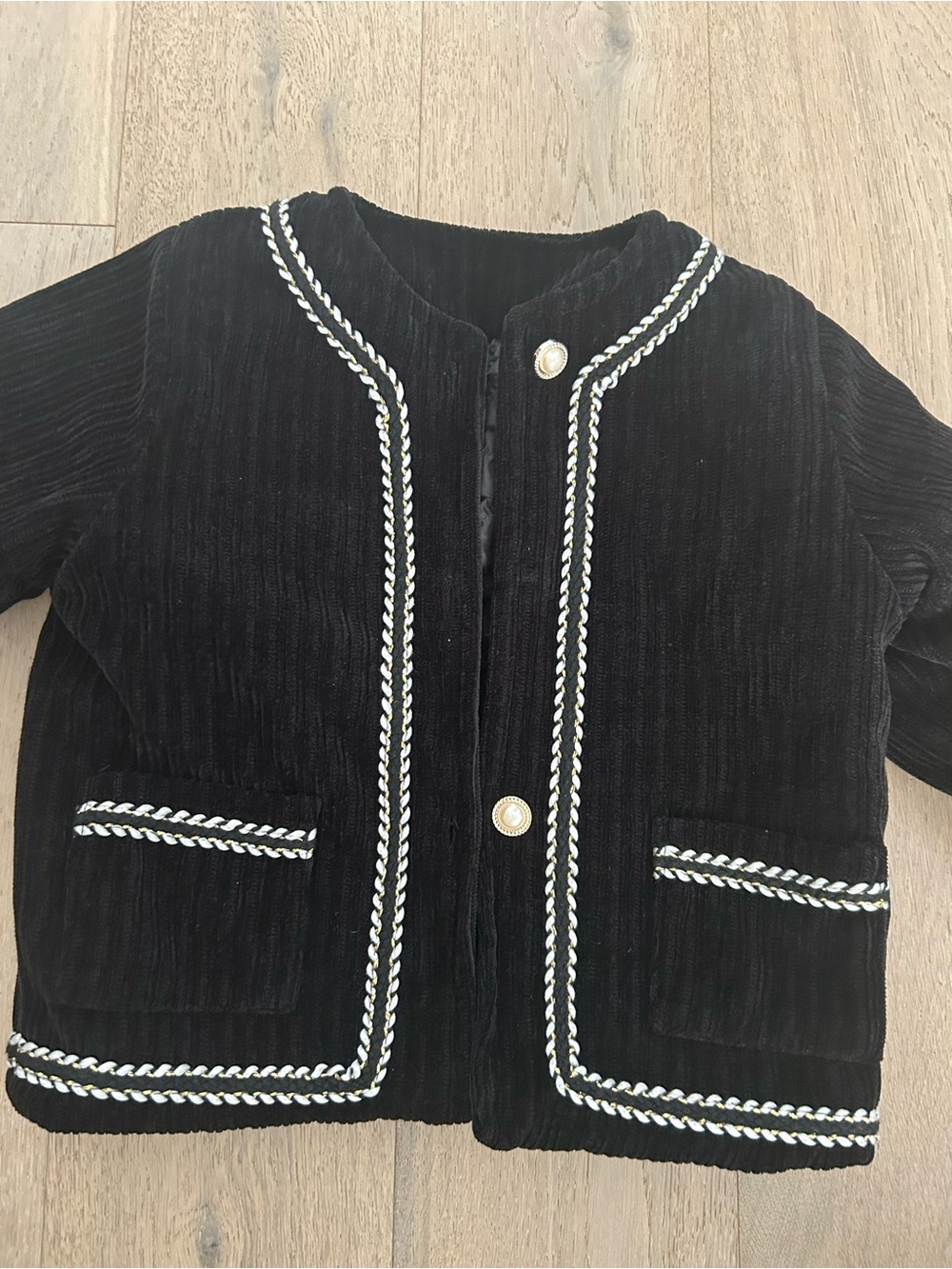 Girls Black Corduroy Trim Jacket